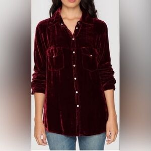 Johnny Was Burgundy Velvet Button-Up Top